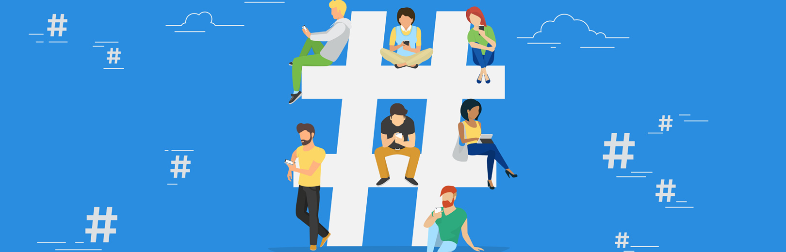 Hashtag e icone social che rappresentano la comunicazione via Twitter tra sindaco e cittadini