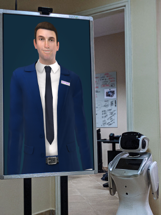 Rendering 3D dell'Avatar Assistant di AND Italia, assistente virtuale con interfaccia umanizzata